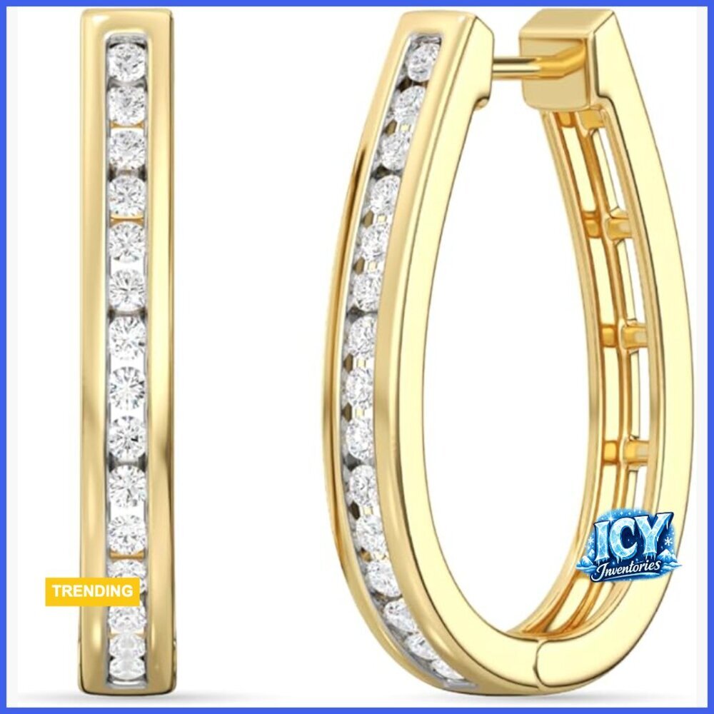 Lab-Grown Diamond Hoop Earrings in 925 Sterling Silver and 14KT Yellow Gold